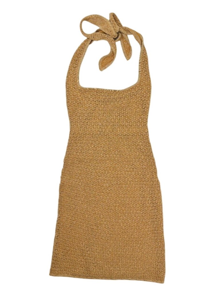 Monday Swimwear Waikiki Mini Dress In Antique Gold Lurex Lace Crochet